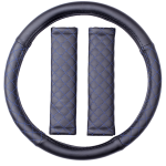 Lux Steering Wheel Cover & Seat Belt Pads-Black/Blue - 10241