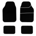 4 Piece Black/Silver Velour Mat Set
